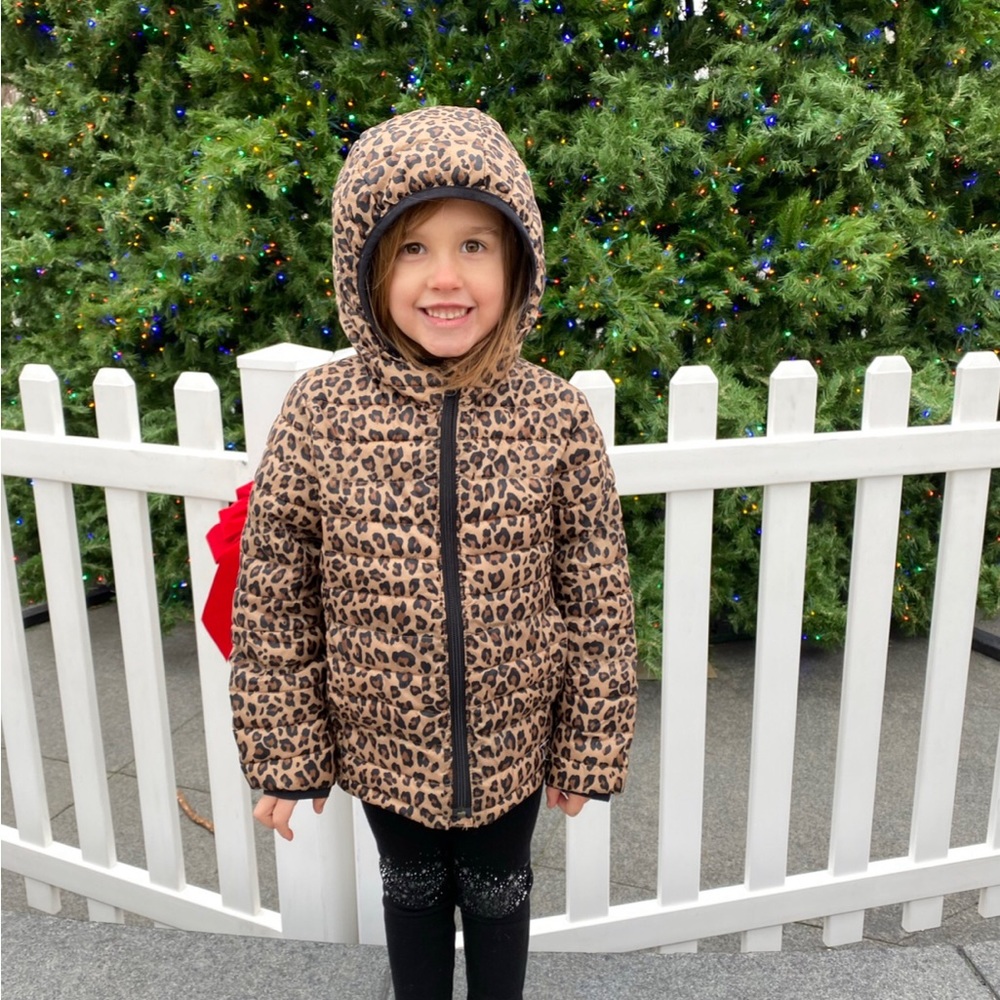 Girls leopard print puffer jacket GAP Kids